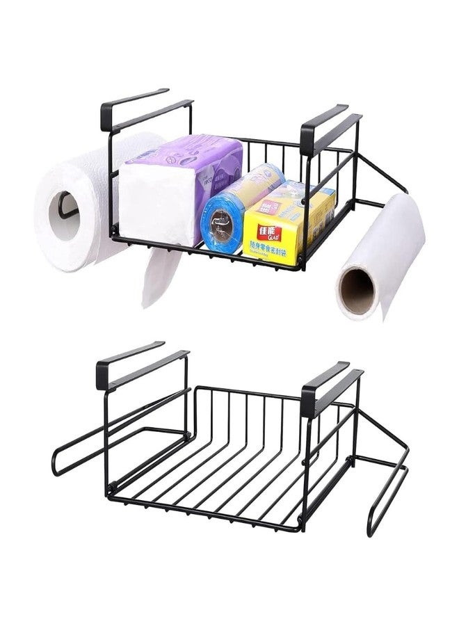 Go Hooked Under Shelf Storage Basket,2 Pack,Under Cabinet Hanging Basket Organizer with Tissue Holder,Under Cabinet Storage Shelf Wire Baskets for Kitchen Pantry Bathroom (Black (2) - Image 1
